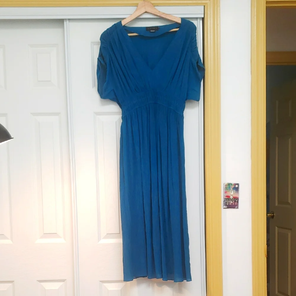 HATCH Blue Puff Sleeve V-Neck Midi Maternity Dress - Picture 1 of 1
